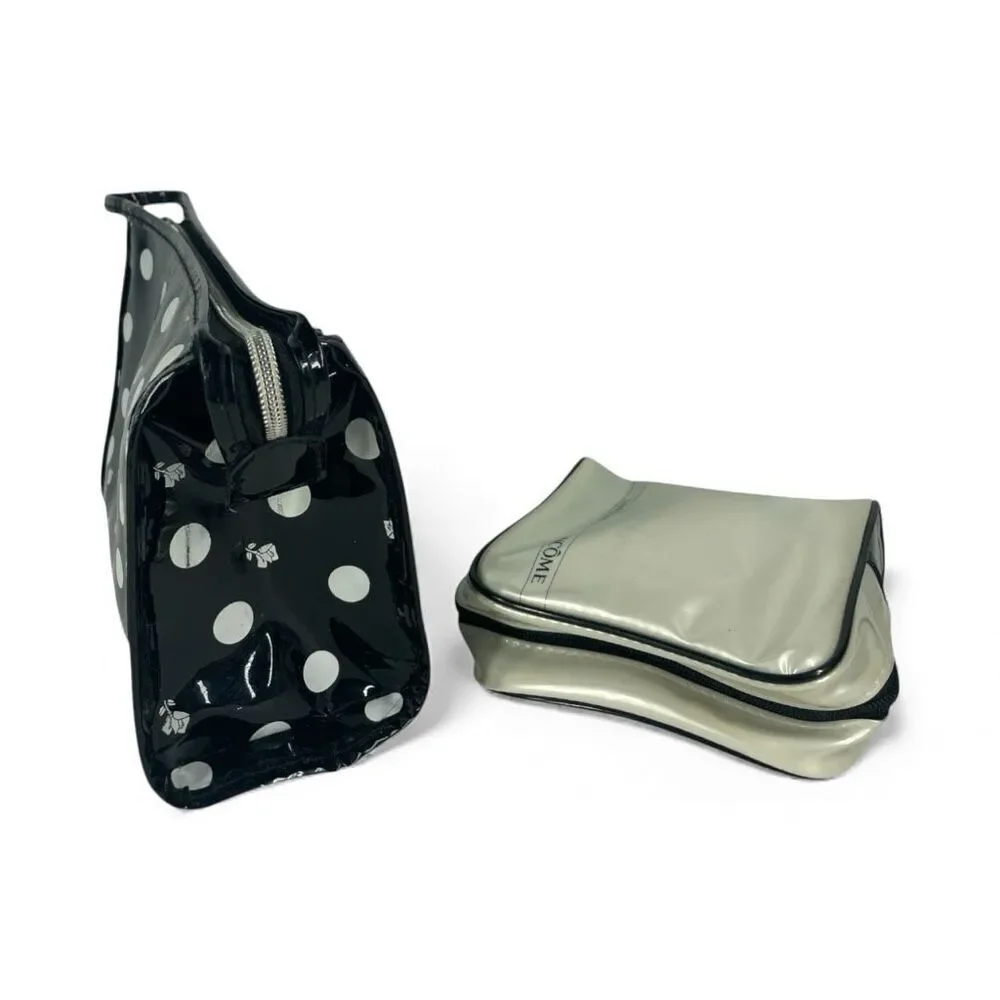 Lancôme Polka Dot & Pearl White Vinyl Cosmetic Bag Set Makeup Travel Duo